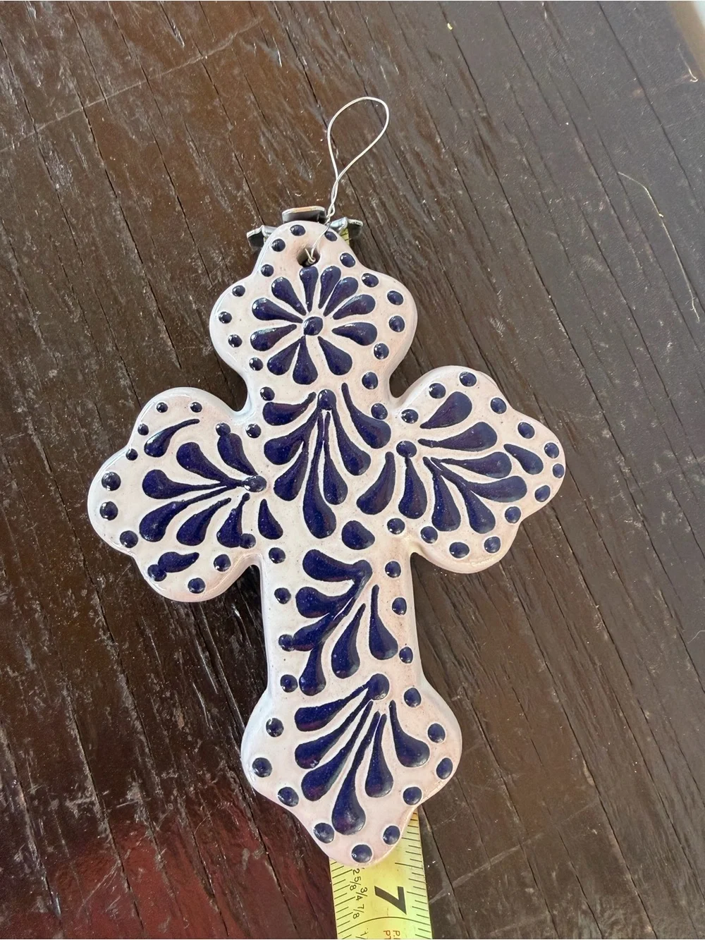 Talavera White & Blue Decorative Cross Hanging Decor.
